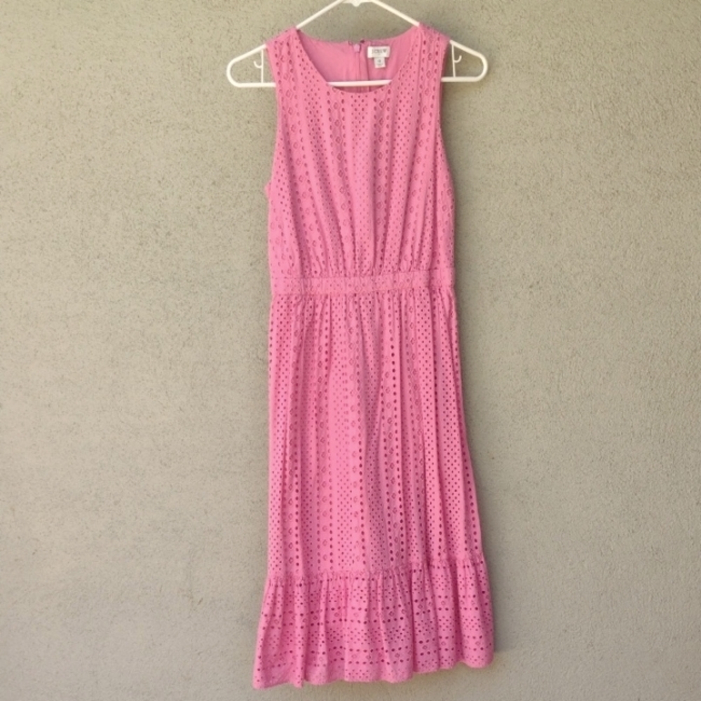 J. Crew Pink Eyelet Tiered Sleeveless Sundress Sz 0